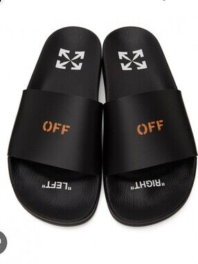 Off White Women’s Black Logo  Pool Slide Sandal Shoes Sz 41 New (Unisex)